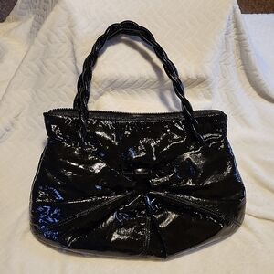 Salvatore Ferragamo Glossy Black Patent Leather Shoulder Bag